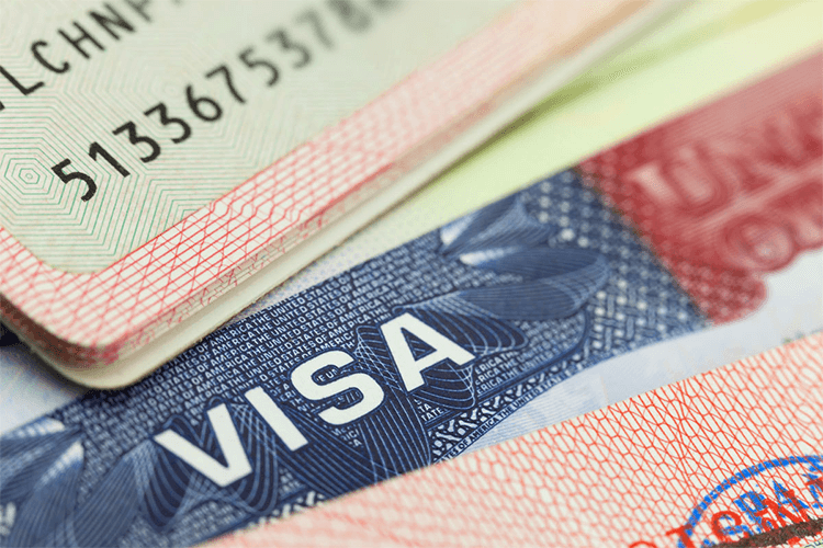 Visa and passport displayed in close-up