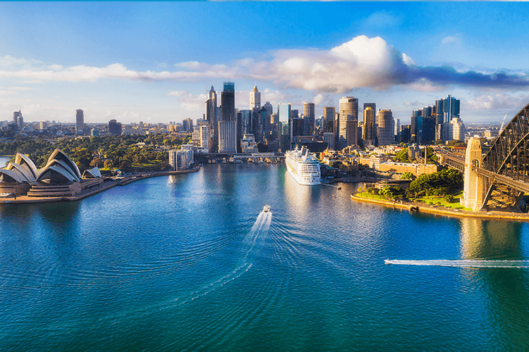 Aerial view of Sydney, Australia showcasing its iconic landmarks and stunning cityscape