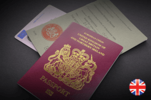 The United Kingdom passport, representing citizenship and travel documents